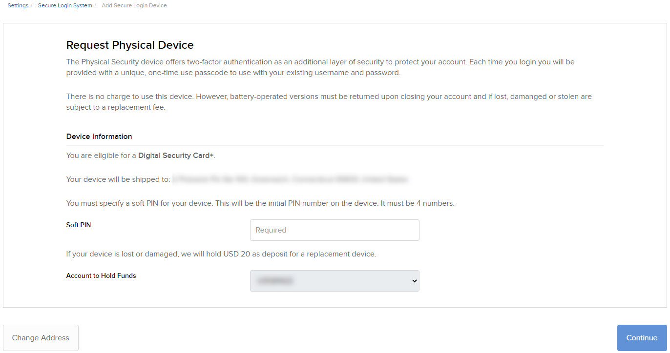 The request a physical device panel in portal. 